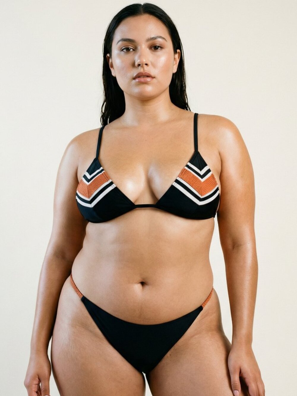 Chic Black and Orange Bikini Set